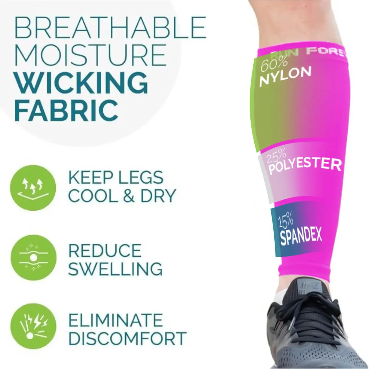 Run Forever Calf Compression Sleeve XL Pink | 20-30mmHg Graduated Support for Shin Splints & Varicose Veins - view 6