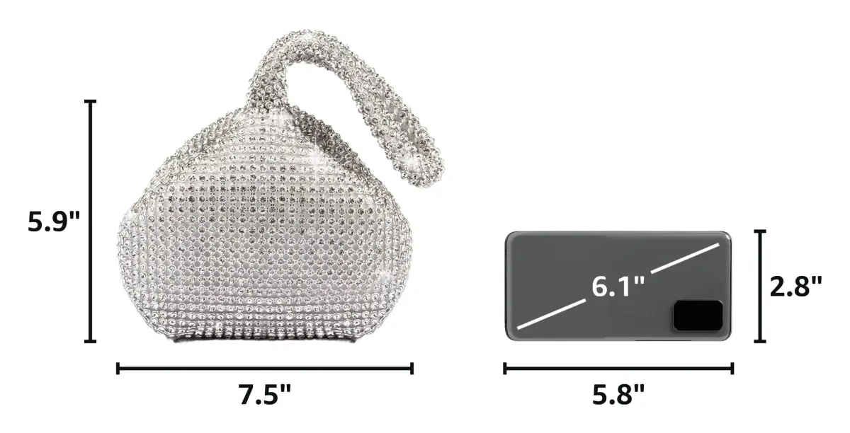 JIAN YA NA Leaf Silver Rhinestone Trihedral Clutch Evening Bag 11.3cm x 15.5cm | Bling Zipper Wedding Purse - view 3
