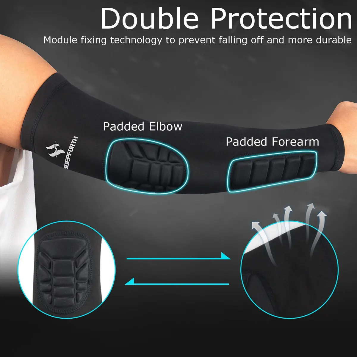 HOPEFORTH Impact Protection Gear 2PCS Padded Arm Elbow Forearm Sleeves | Impact-Absorbing EVA Padding - view 7