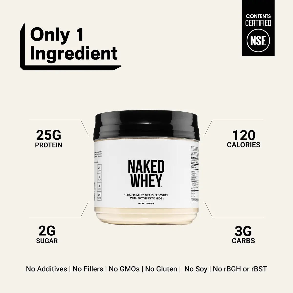 NAKED Whey Protein Powder 1 lb (454 g) | Grass-Fed, NSF Certified, 25g Protein Per Serving - view 3