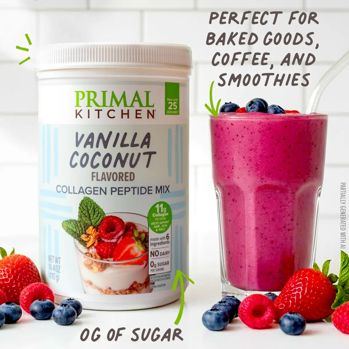 Primal Kitchen Vanilla Collagen Fuel Drink Mix 14.4 oz (408g) | 11g Collagen Peptides Per Serving - view 4