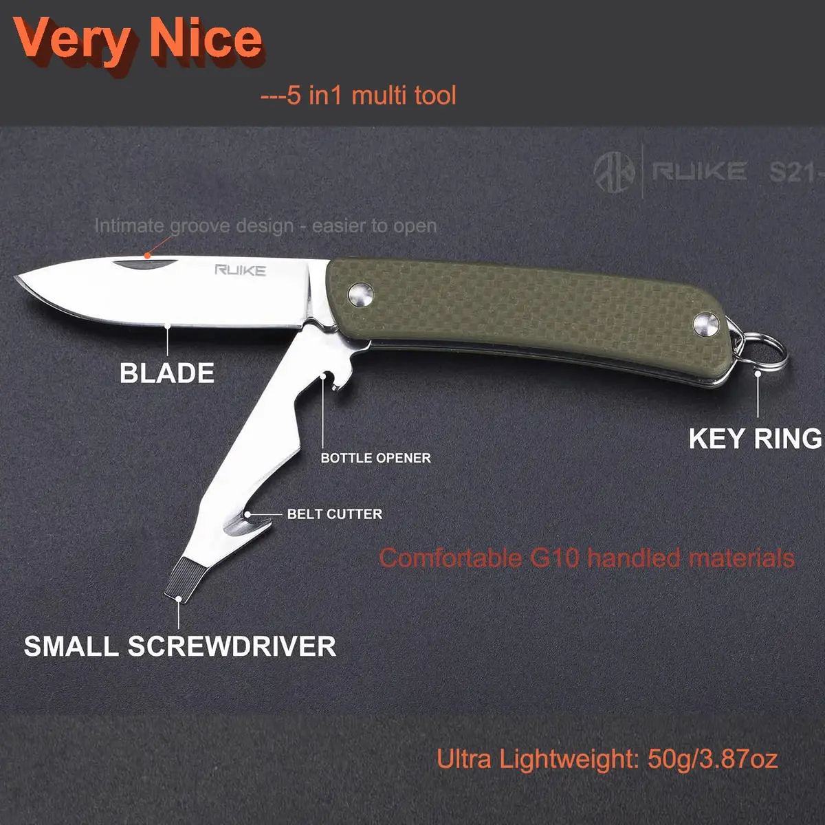 Ruike Small Keychain Knife for Men,Women Gifts,5 in1 Multitool, 12C27 Steel,Mini EDC Tactical Folding Pocket Knives Camping Key Tool,Multifunction,Scissors,Screwdriver,Bottle Opener,Cute Outdoor Gear | Compact & Multifunctional - view 7