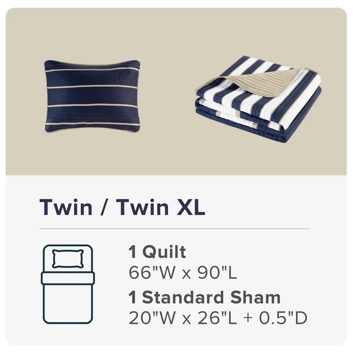 Comfort Spaces Twin XL Quilt Set Lightweight Kids Coverlet 66"x90" | Striped Blue - view 5