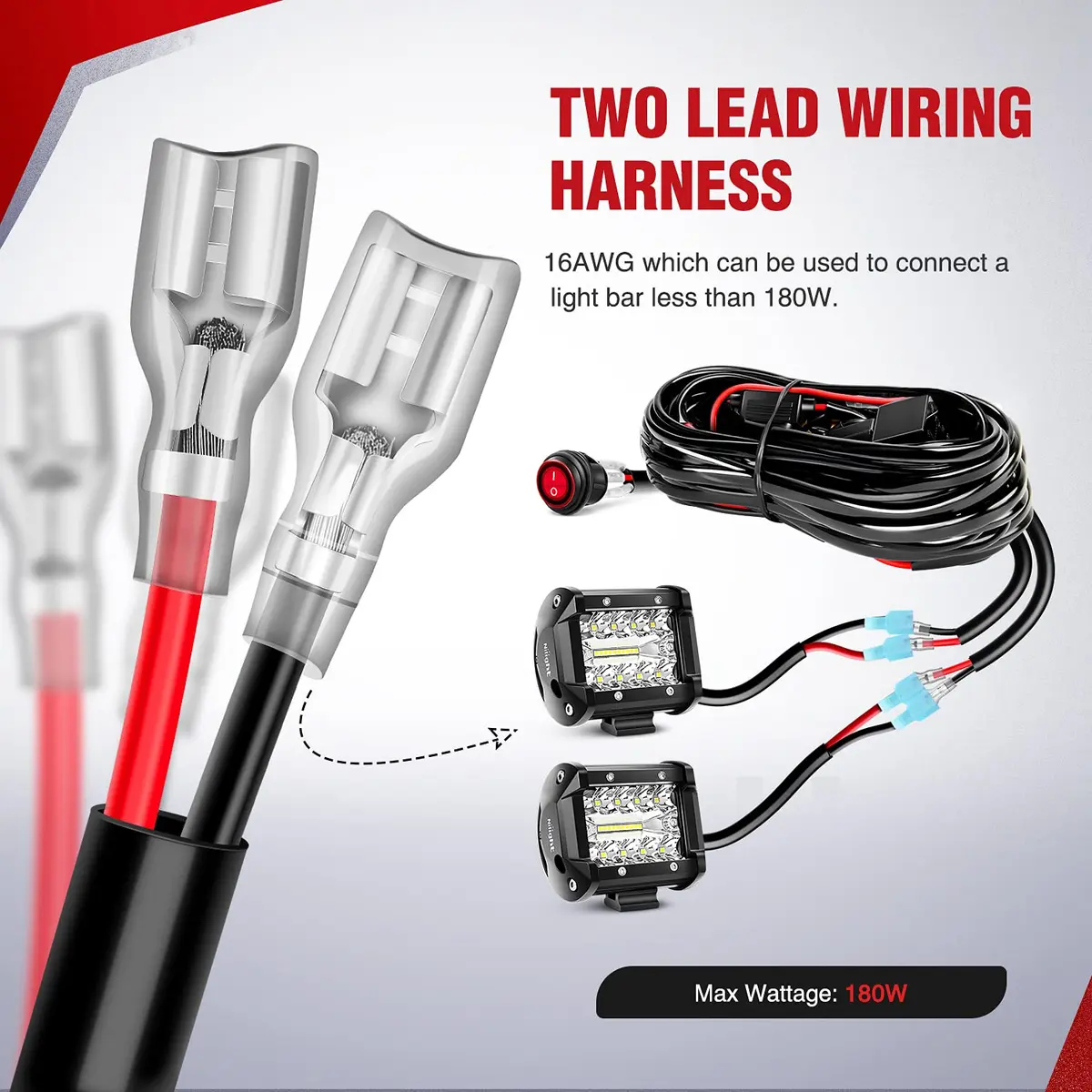 Nilight NI-WA 06 LED Light Bar Wiring Harness Kit with 2 Leads, 12V On/Off Switch, Relay & Fuse | 3.05 m (10 ft) Cable - view 3