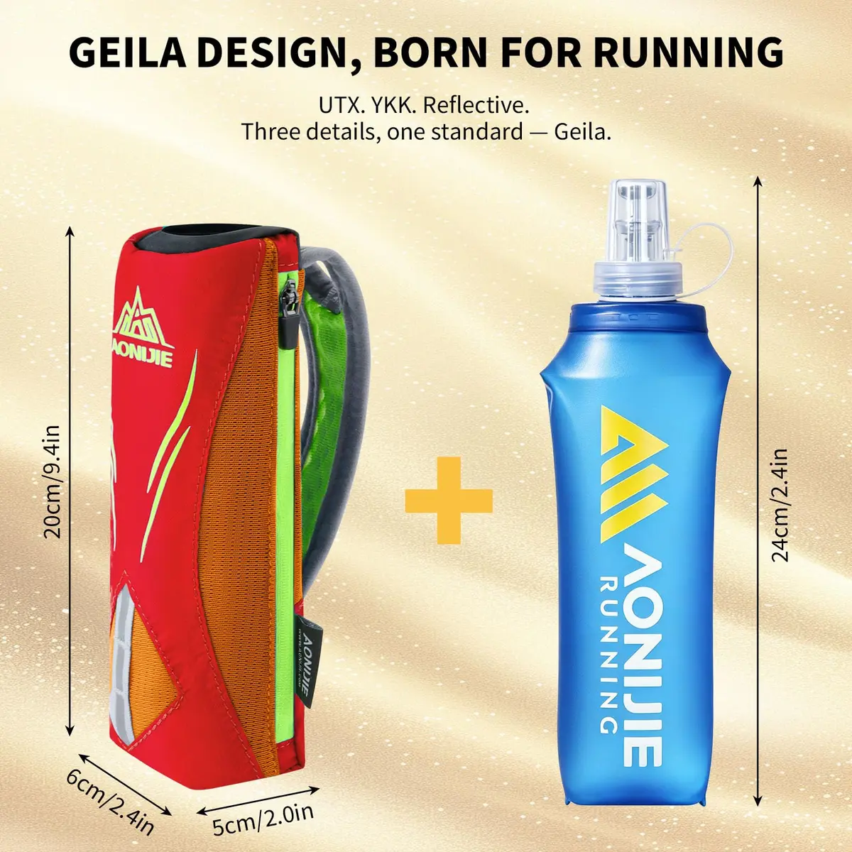 Geila Handheld Water Bottle for Running 17 oz | Soft Flask with Hand Strap, Hydration Pack, Orange - view 3