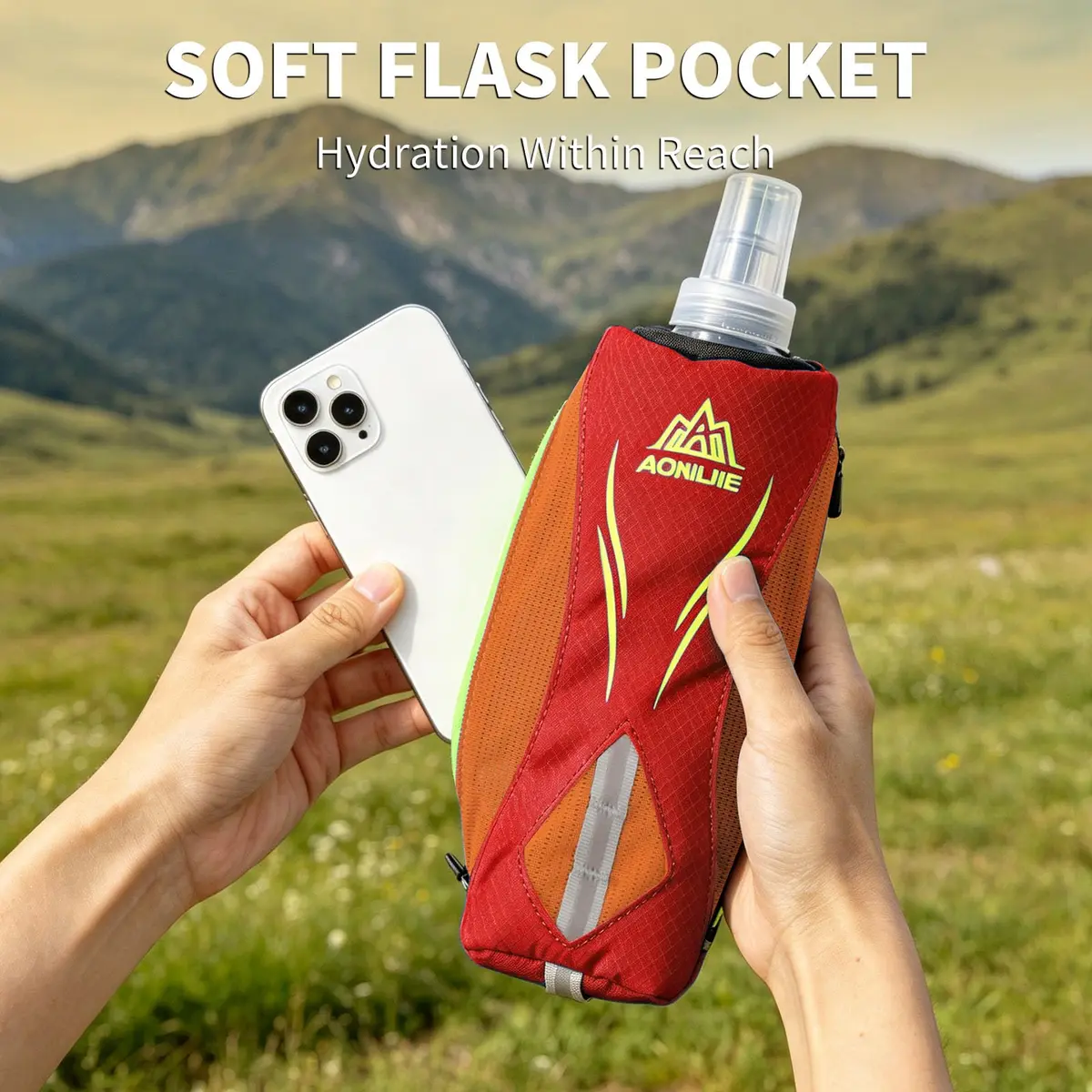 Geila Handheld Water Bottle for Running 17 oz | Soft Flask with Hand Strap, Hydration Pack, Orange - view 4