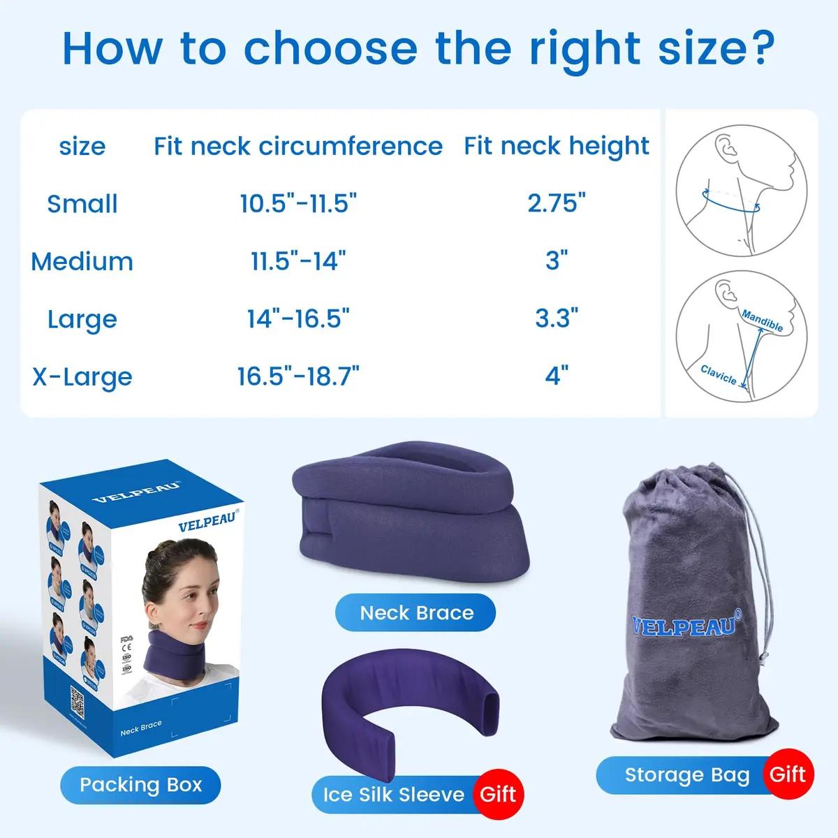 Velpeau Neck Brace for Neck Pain and Support XL 16.5-18.7" (Comfort Version) | Ideal for Sleeping and Anti-Snoring - view 6