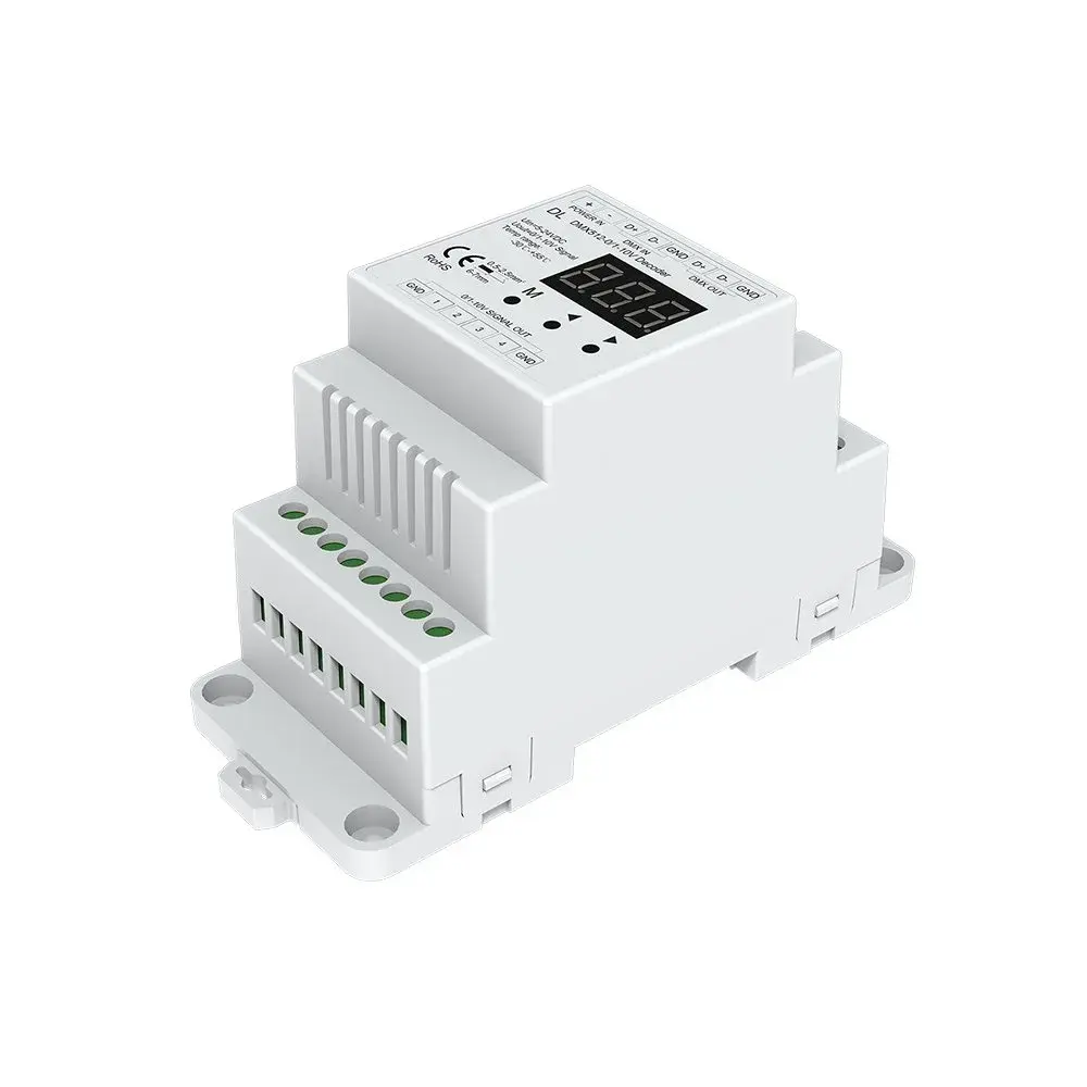 Nutbro DMX512 to 0-10V Decoder 4-Channel Dimmer 5-24VDC | RGB/RGBW Controller with Digital Display - main product image