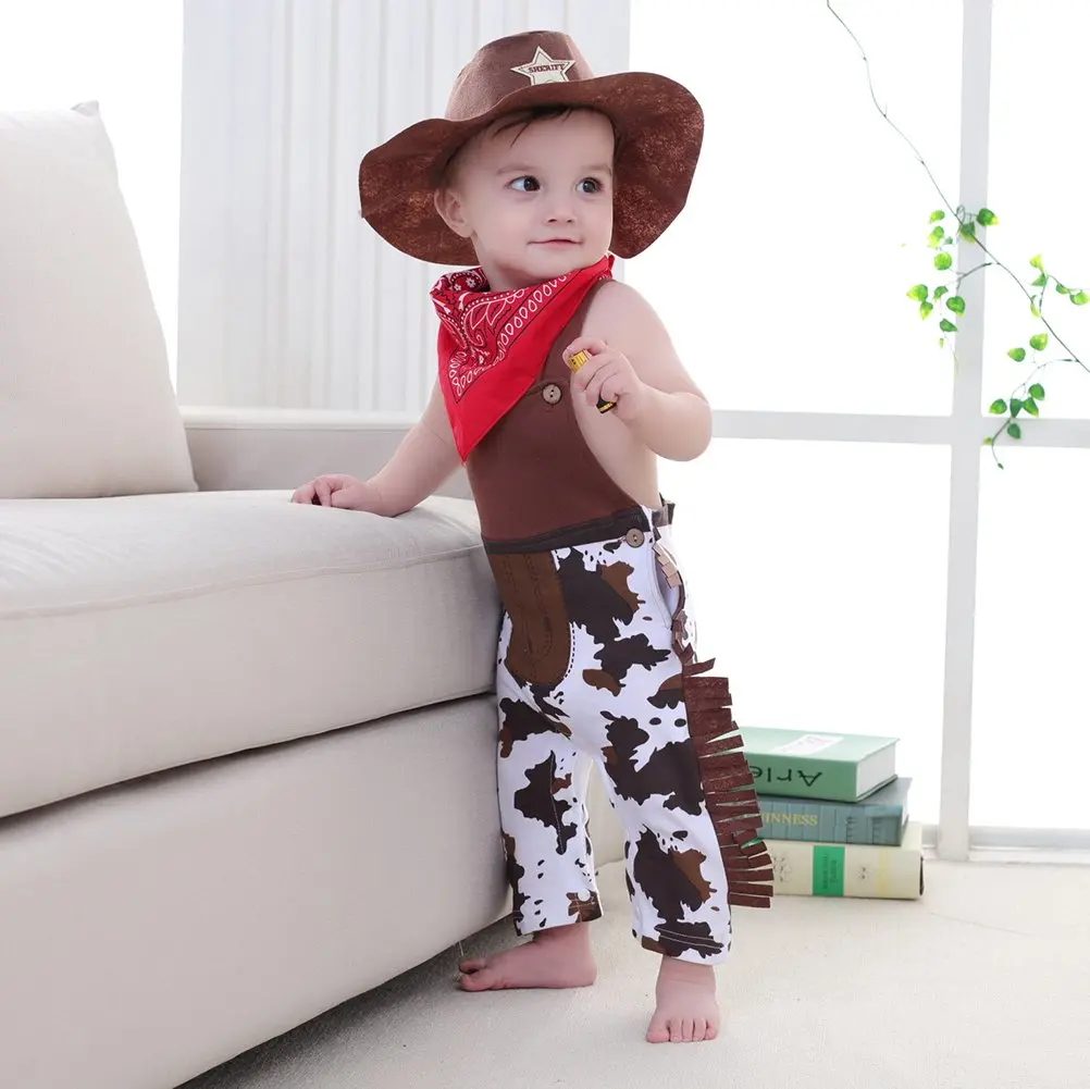 LXKIKMM Baby Cowboy Cowgirl Outfit Rodeo Halloween Costume, 3-6 Months | 4-Piece Western Romper Set - view 2