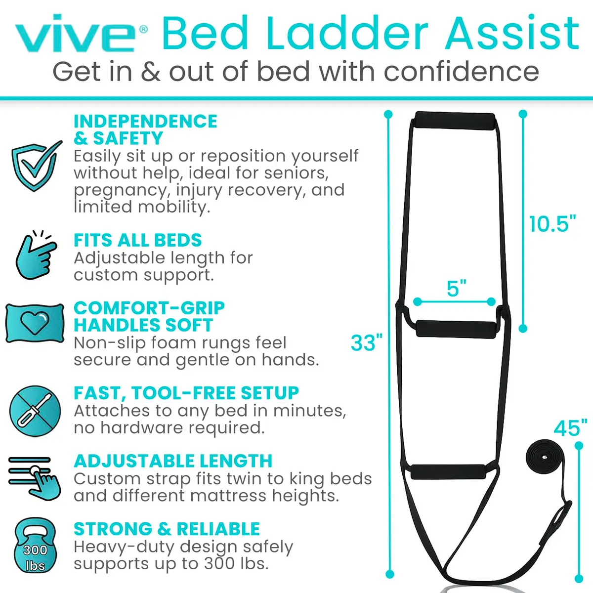Vive Bed Ladder Assist - Pull Up Assist Device with Handle Strap Rope for Safe Mobility Support in India - view 2
