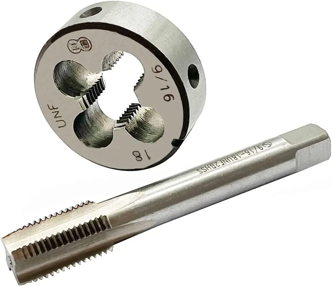 ASZLBYM 9/16-18 UNF Tap and Die Set 4 Flutes HSS Bottom Taper Right Hand Thread | Heavy Duty Threading Tools - main product image