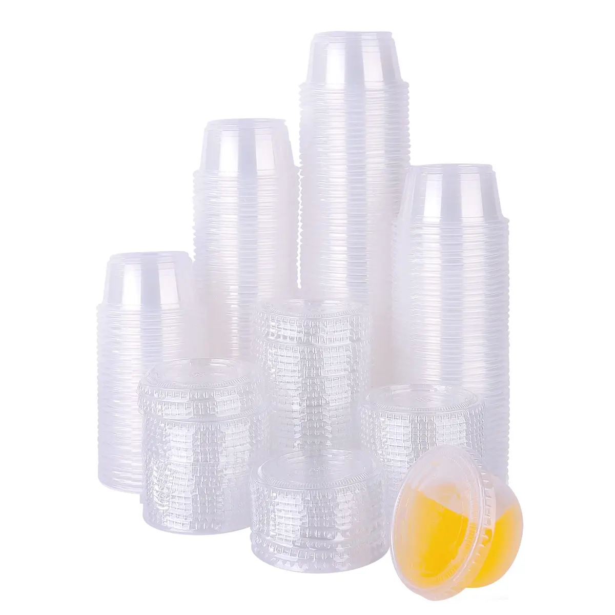 TashiBox 200 Pack of 2-Ounce Disposable Plastic Jello Shot Cups with Lids | Clear, Leak Proof, Food Grade - main product image