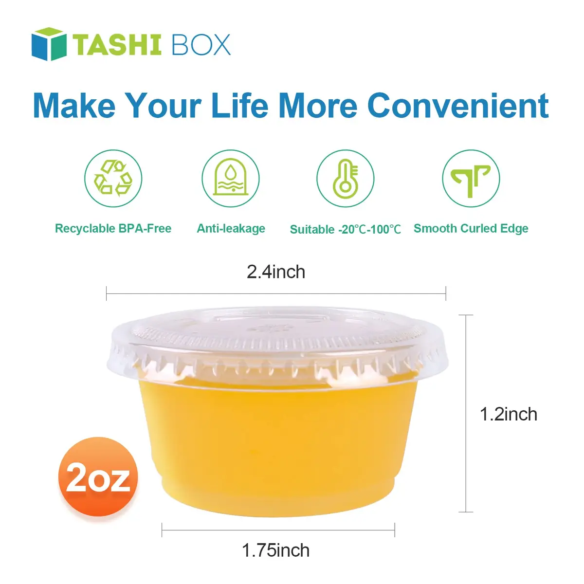TashiBox 200 Pack of 2-Ounce Disposable Plastic Jello Shot Cups with Lids | Clear, Leak Proof, Food Grade - view 2