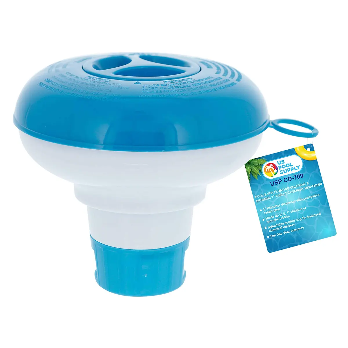 U.S. Pool Supply Pool & Spa Floating Chlorine & Bromine 1" Tablet Floater | Adjustable Chemical Dispenser for Pools & Spas - main product image