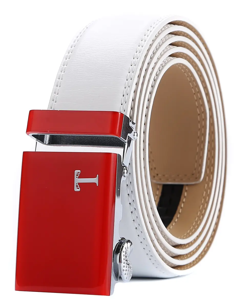 Tonywell Mens Belts Leather Ratchet, Red | Adjustable Casual & Dress Belt for Men - main product image