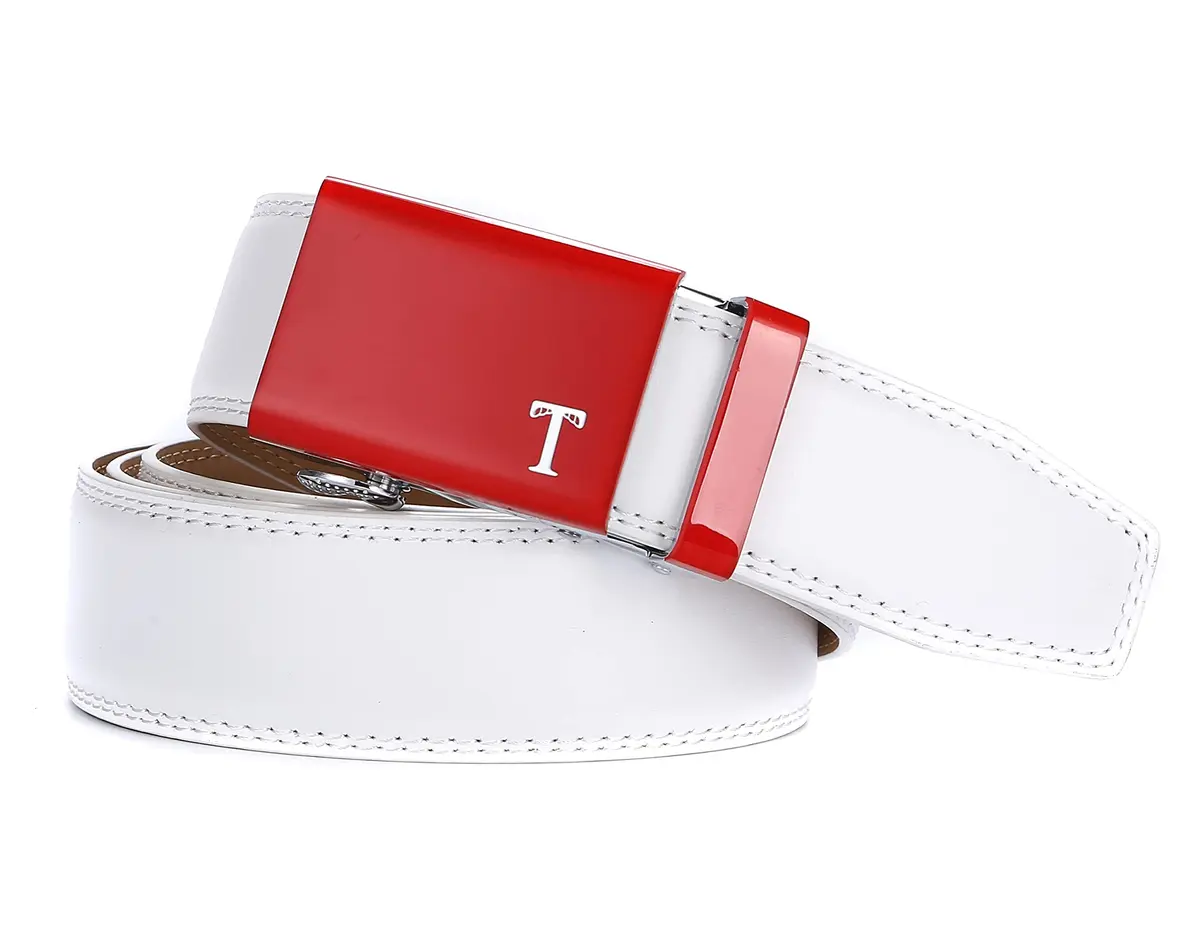 Tonywell Mens Belts Leather Ratchet, Red | Adjustable Casual & Dress Belt for Men - view 2