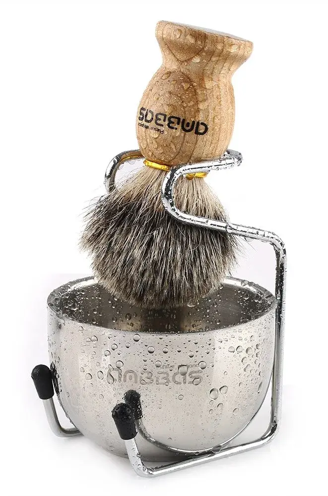 Anbbas Badger Hair Shaving Brush with Wooden Handle, Stand & Bowl | Traditional Wet Shave Set - main product image