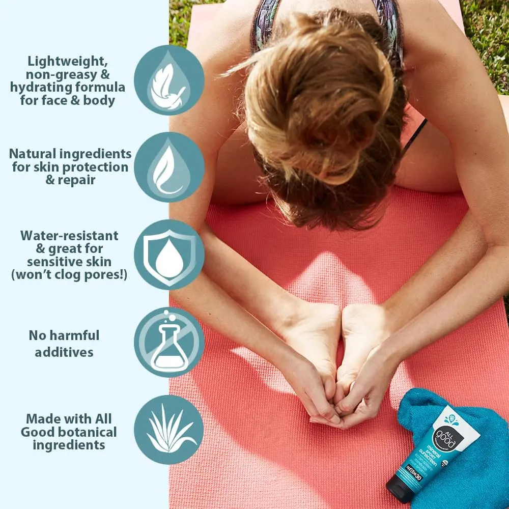 All Good Sunscreen - Sport Mineral Sunscreen Lotion, Reef Friendly, SPF 30+ for Face & Body, Water & Sweat Resistant, 2-pack (3 oz) - view 2