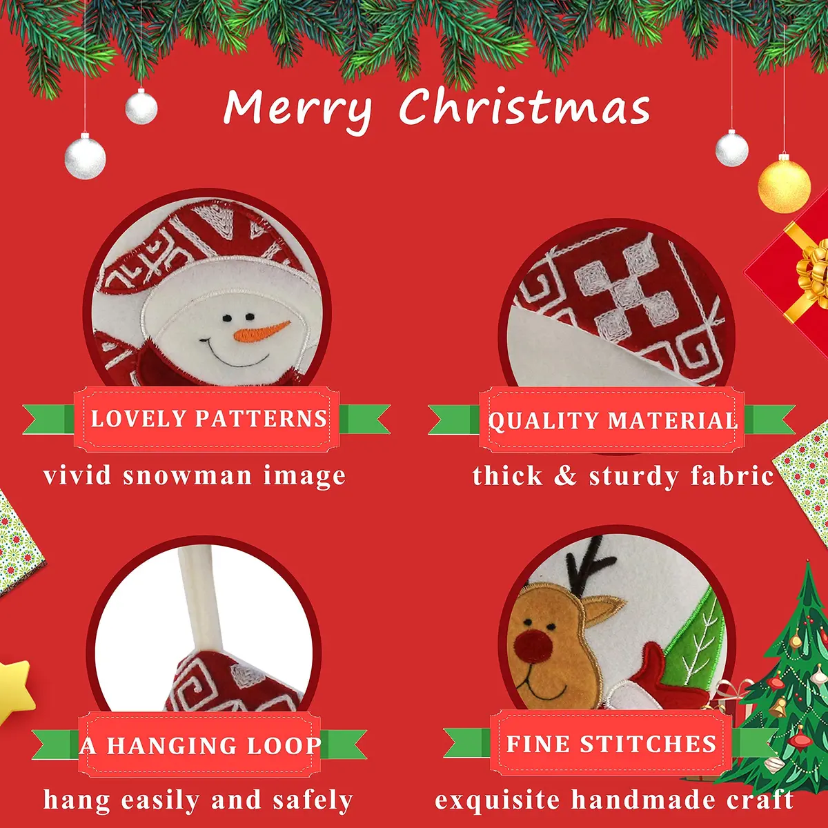 WEWILL Classic Christmas Stockings Set of 2 Elk, Snowman 17 inch | Festive Holiday Decor - view 5