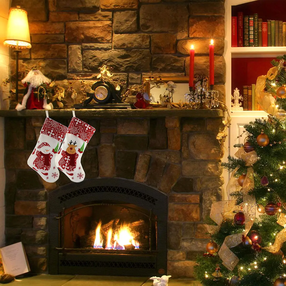 WEWILL Classic Christmas Stockings Set of 2 Elk, Snowman 17 inch | Festive Holiday Decor - view 6