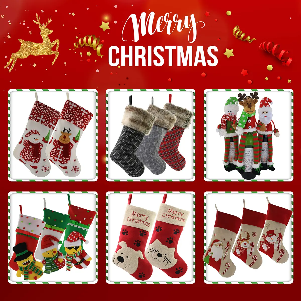 WEWILL Classic Christmas Stockings Set of 2 Elk, Snowman 17 inch | Festive Holiday Decor - view 7