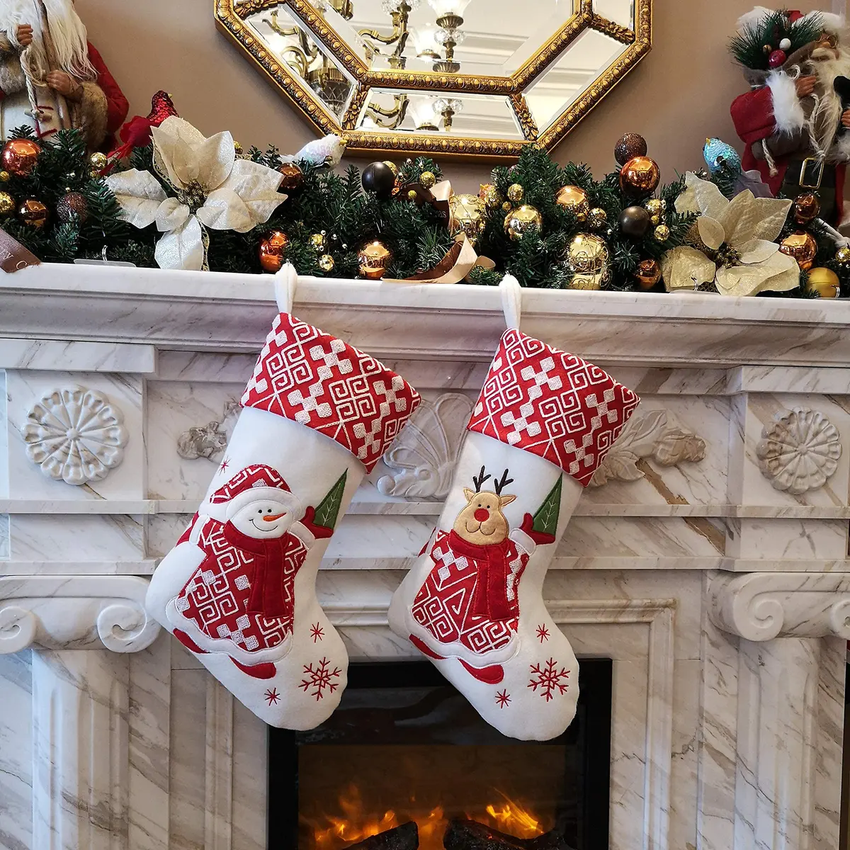 WEWILL Classic Christmas Stockings Set of 2 Elk, Snowman 17 inch | Festive Holiday Decor - view 2