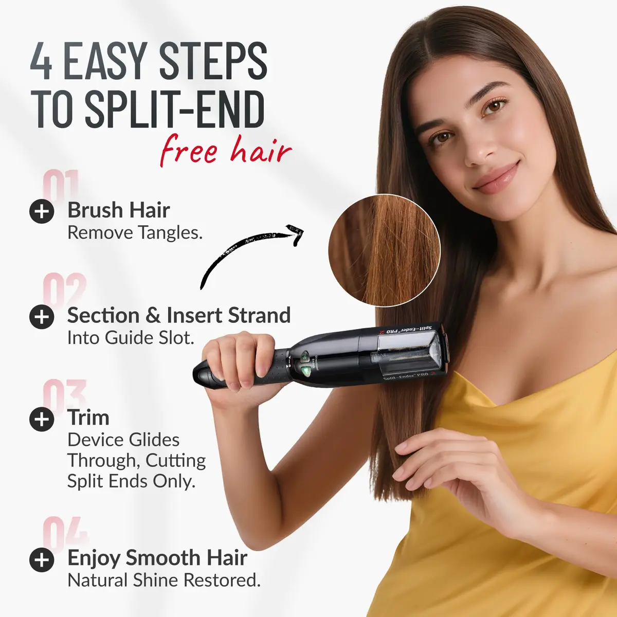 Split-Ender Pro 2 - Cordless Hair Trimmer for Damaged & Dry Hair | Safe Split End Removal (70-120c) - view 6