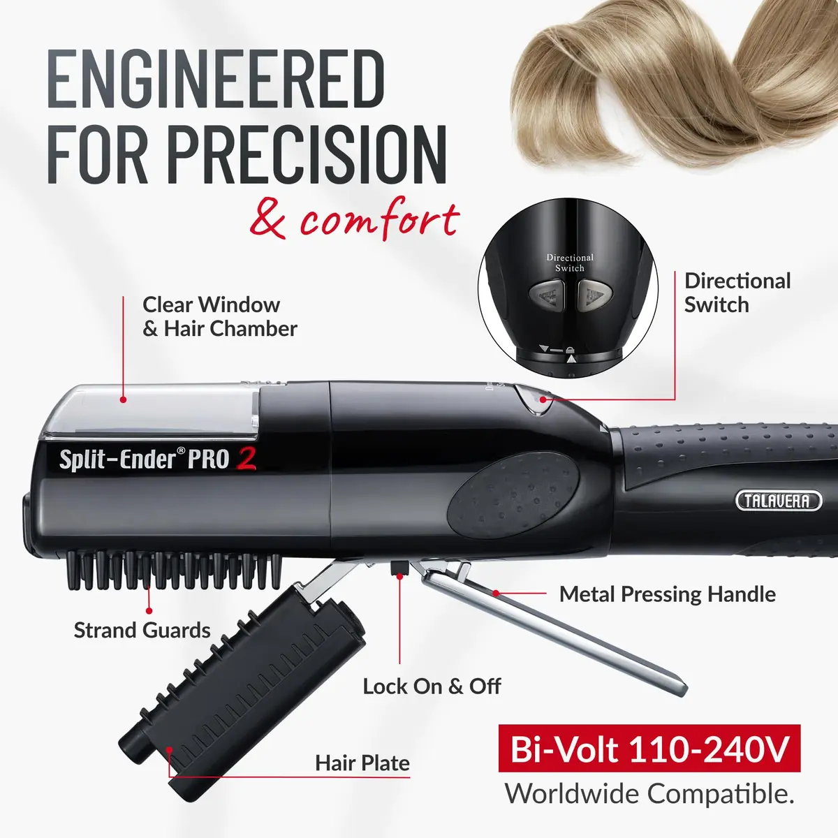 Split-Ender Pro 2 - Cordless Hair Trimmer for Damaged & Dry Hair | Safe Split End Removal (70-120c) - view 8