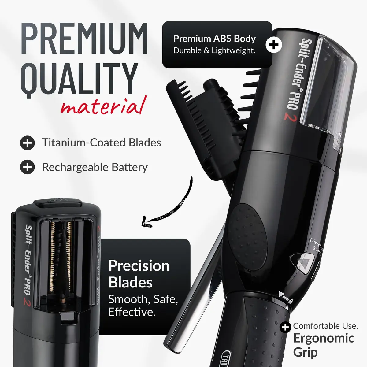 Split-Ender Pro 2 - Cordless Hair Trimmer for Damaged & Dry Hair | Safe Split End Removal (70-120c) - view 4