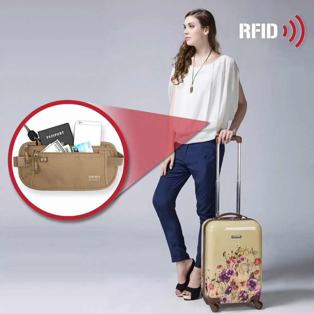 DAITET RFID Blocking Money Belt Passport Holder with Hidden Travel Wallet & Fanny Pack (Beige, 11.2" x 5.5") - view 6