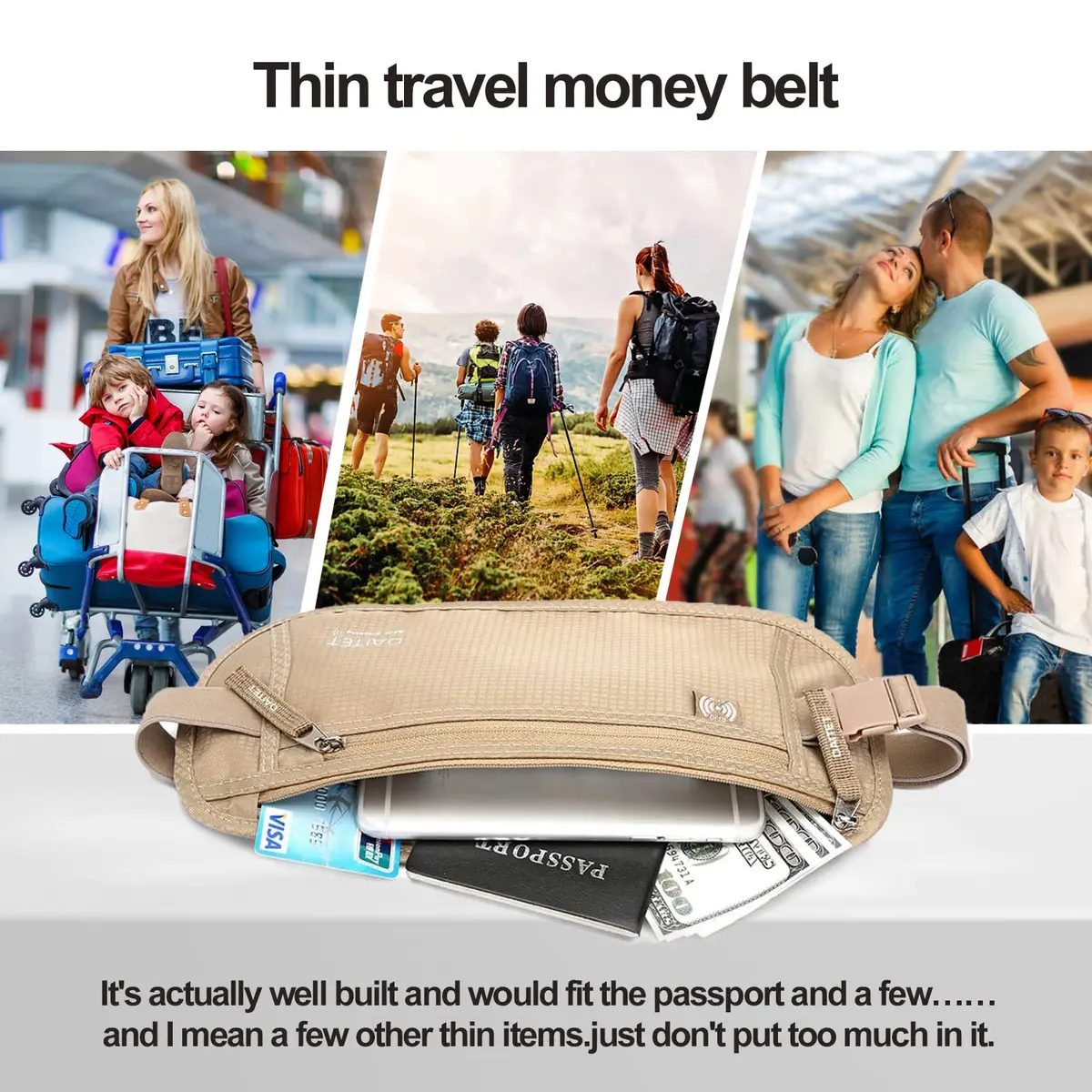 DAITET RFID Blocking Money Belt Passport Holder with Hidden Travel Wallet & Fanny Pack (Beige, 11.2" x 5.5") - view 7