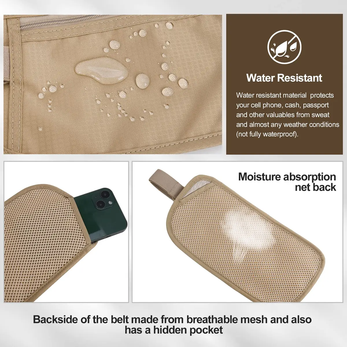 DAITET RFID Blocking Money Belt Passport Holder with Hidden Travel Wallet & Fanny Pack (Beige, 11.2" x 5.5") - view 3