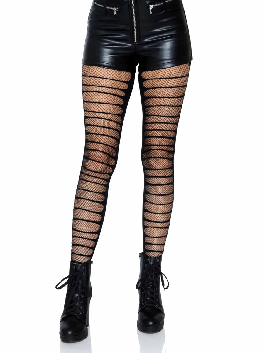 Leg Avenue Dark Alternative Fishnet Tights One Size | Edgy Ripped Pattern with High Waist Fit - main product image