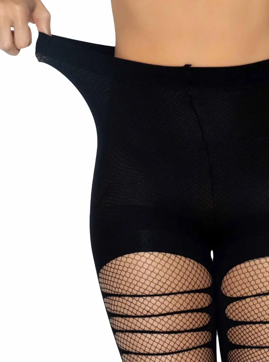 Leg Avenue Dark Alternative Fishnet Tights One Size | Edgy Ripped Pattern with High Waist Fit - view 3