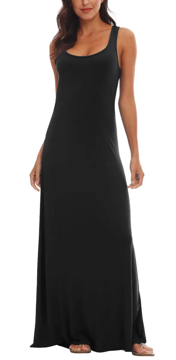 Urban CoCo Women's Scoop Neck Solid Sleeveless Maxi Dress 95% Polyester 5% Spandex | Casual Summer Beach Wear - main product image