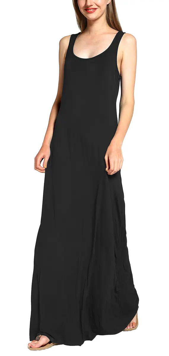 Urban CoCo Women's Scoop Neck Solid Sleeveless Maxi Dress 95% Polyester 5% Spandex | Casual Summer Beach Wear - view 2