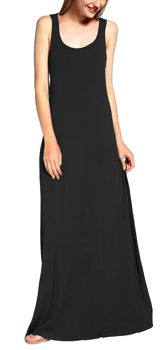 Urban CoCo Women's Scoop Neck Solid Sleeveless Maxi Dress 95% Polyester 5% Spandex | Casual Summer Beach Wear - view 3