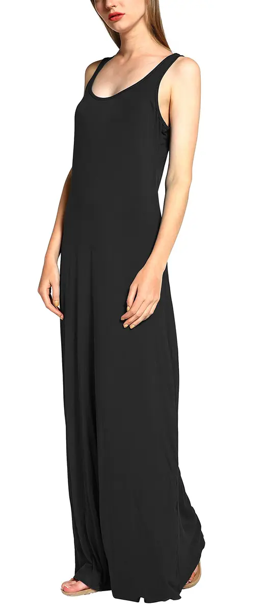 Urban CoCo Women's Scoop Neck Solid Sleeveless Maxi Dress 95% Polyester 5% Spandex | Casual Summer Beach Wear - view 4