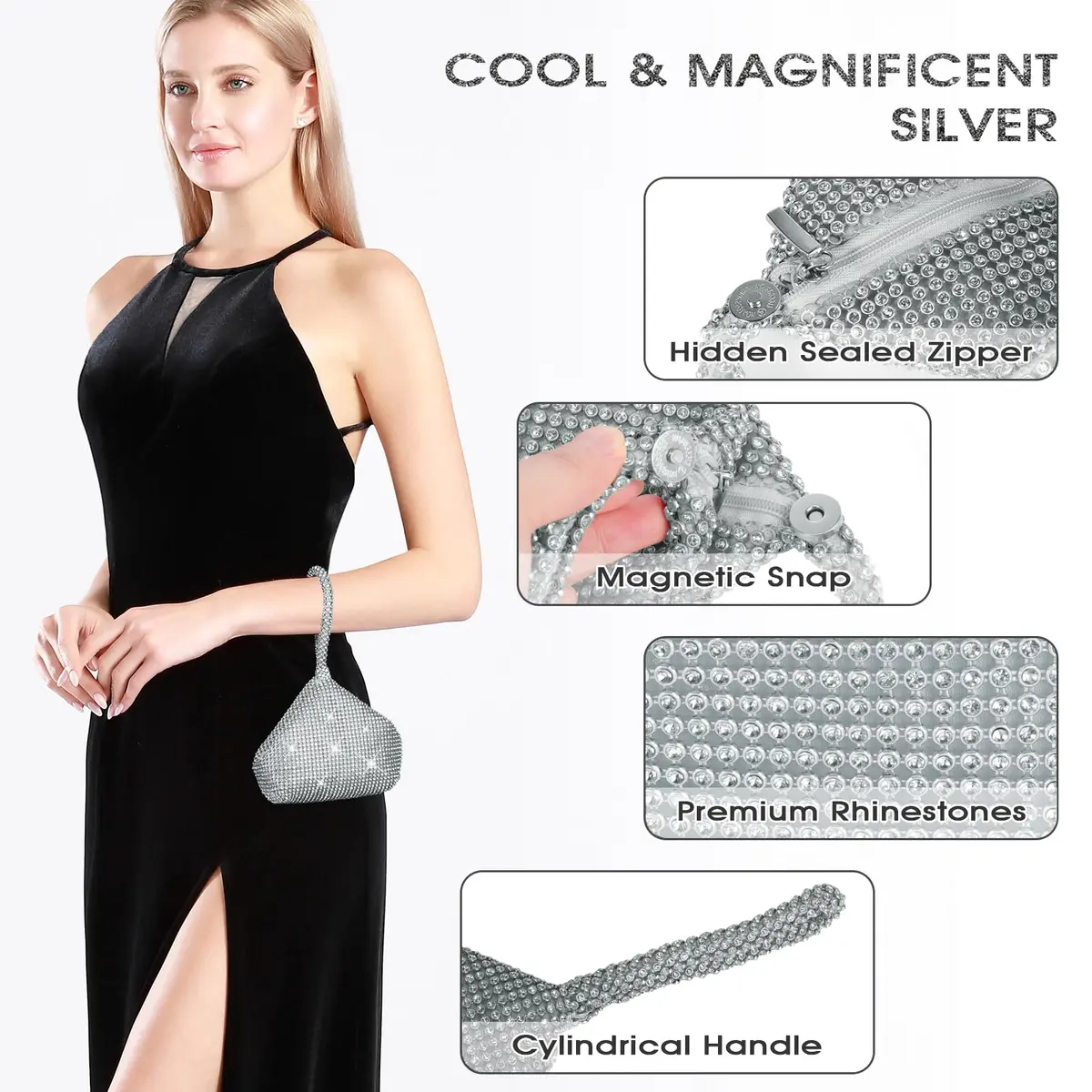 JIAN YA NA Evening Clutch Bag for Women | Rhinestone Party Purse with Magnetic Closure - view 6