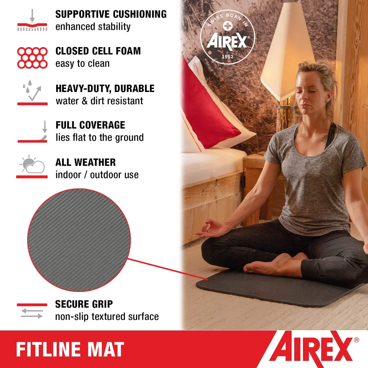 AIREX Fitline 140 Premium Exercise Mat 56" x 23" Lime | Non-Slip, Water-Resistant Foam for Home & Water Workouts - view 2