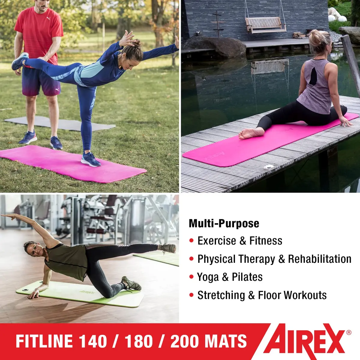 AIREX Fitline 140 Premium Exercise Mat 56" x 23" Lime | Non-Slip, Water-Resistant Foam for Home & Water Workouts - view 3