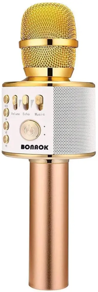 BONAOK Q37 Gold Wireless Bluetooth Karaoke Microphone with Built-in Speaker for Smartphones & Parties - main product image