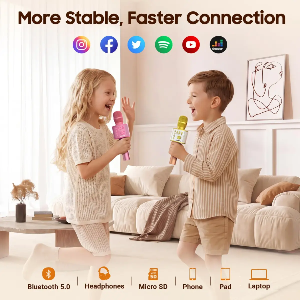 BONAOK Q37 Gold Wireless Bluetooth Karaoke Microphone with Built-in Speaker for Smartphones & Parties - view 3