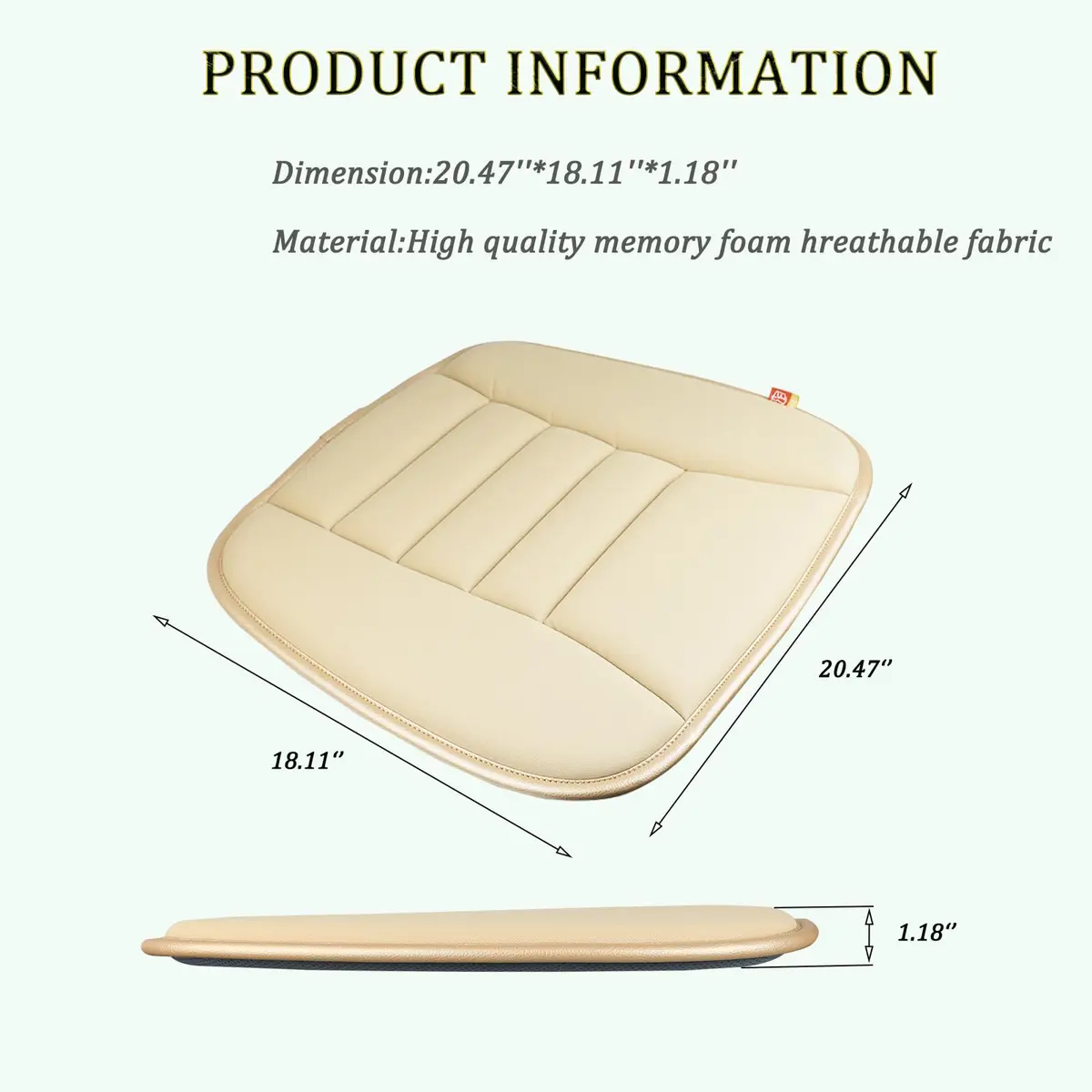 RaoRanDang Car Seat Cushion Pad with Memory Foam | Comfortable & Durable Khaki - view 2