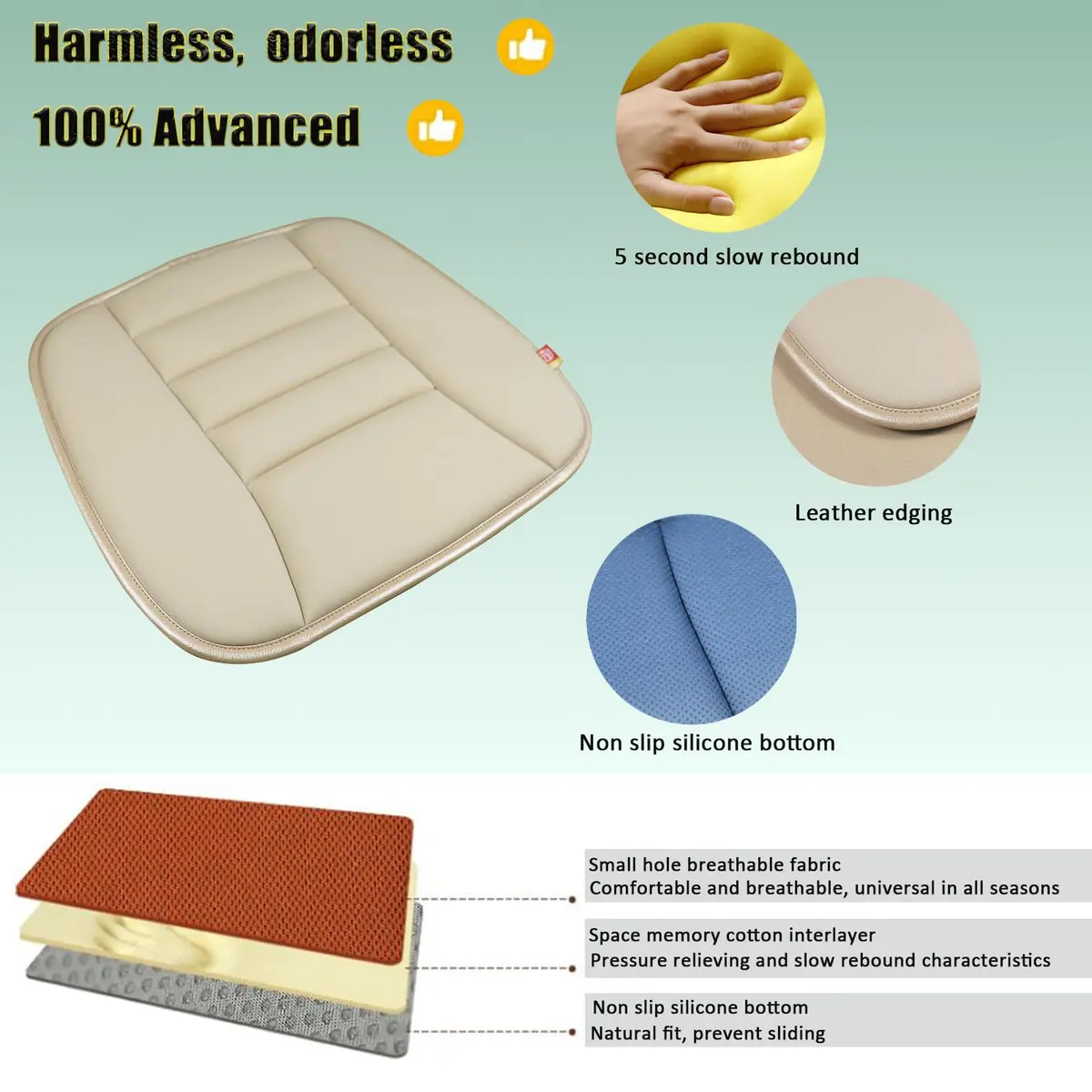 RaoRanDang Car Seat Cushion Pad with Memory Foam | Comfortable & Durable Khaki - view 4