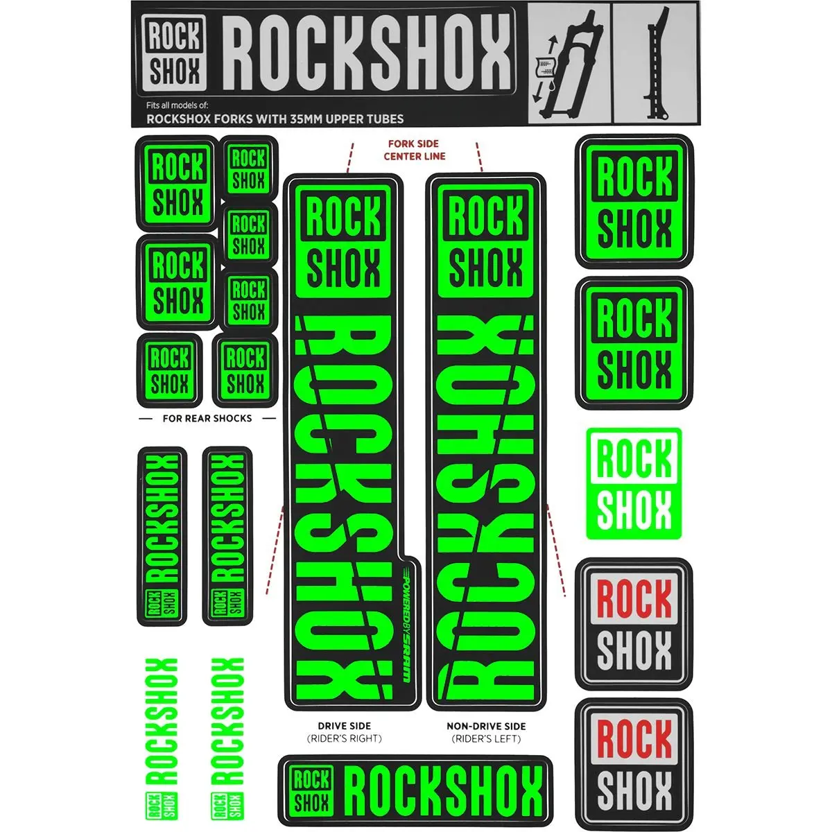 RockShox Decal Kit, 35mm, Green Color Matching Kit | Fresh Clean Sticker Technology - main product image