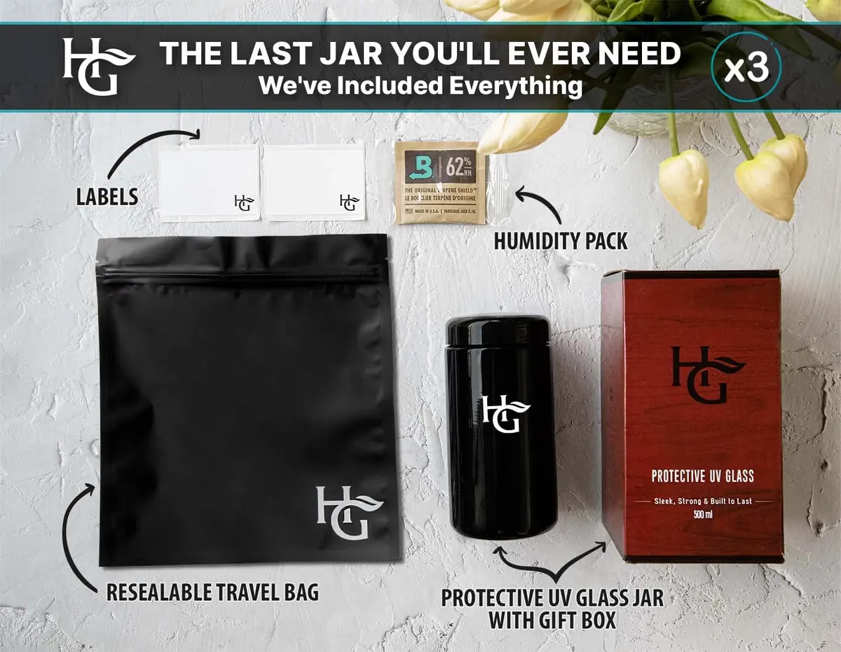Herb Guard 500ml Airtight Glass Jar Set | UV Protection Keeps Goods Fresh for Months - view 2
