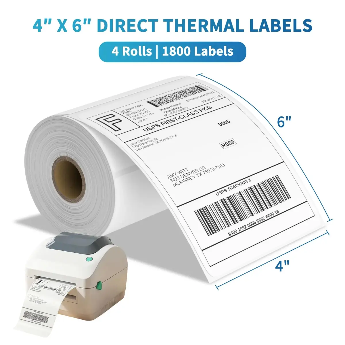 9527 Product 4x6 Inch Shipping Labels (1800 Labels Total) | Direct Thermal, Strong Adhesive, Perforated - view 2