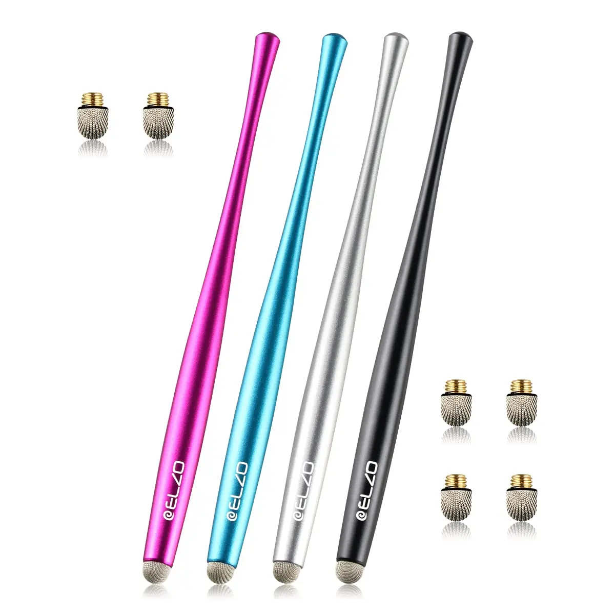 ELZO Capacitive Stylus Pens Premium Metal Slim Combo 4 Pcs Tips for All Touch Screens iPad & Android Tablets DELL/Samsung/HP/Asus/Surface/Samsung/iPhone/LG - main product image
