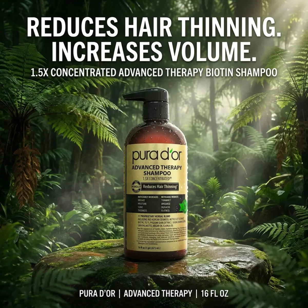 PURA D'OR Advanced Therapy Shampoo & Conditioner 473ml (16 Fl Oz) | Reduces Hair Thinning & Increases Volume - view 2